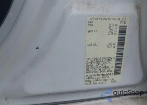 2015 Nissan Altima 2.5/S/Sv/Sl из США, поврежденный, VIN 1N4AL3AP9FN905041